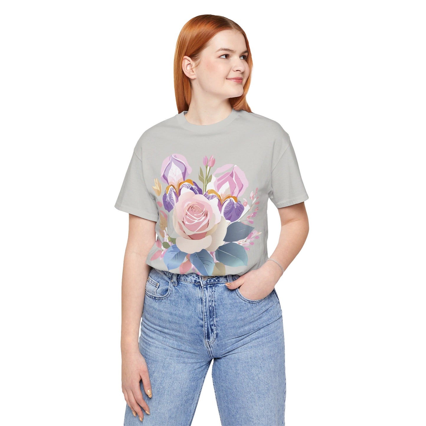 Natural Cotton Tee Shirt with Flowers