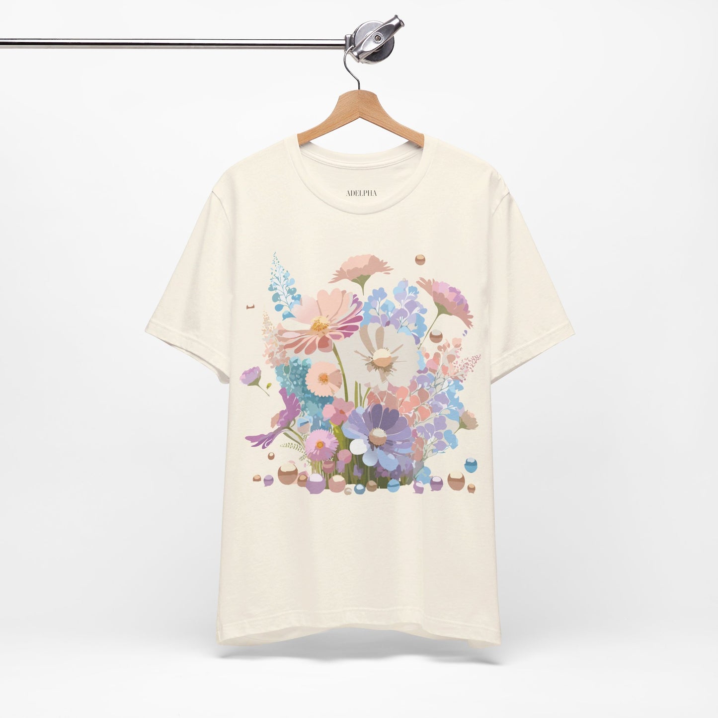 Natural Cotton Tee Shirt with Flowers