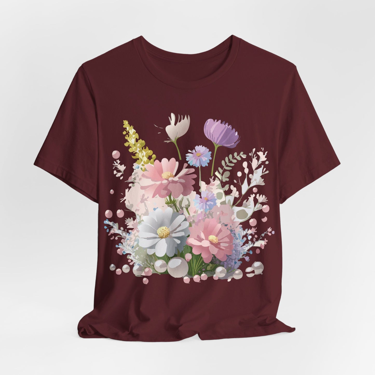 Natural Cotton Tee Shirt with Flowers