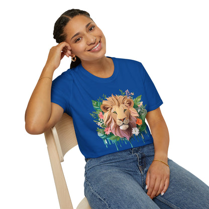 Lion Shirt Unisex Floral Lion Tee Animal Print Short Sleeve Tee