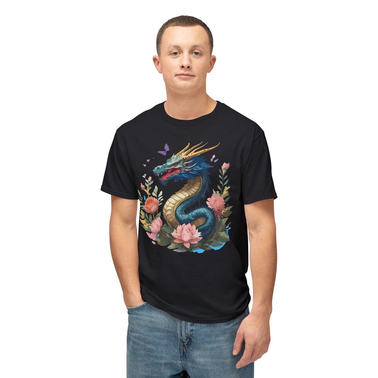 Dragon T-Shirt, Vintage Dragon Tee, Floral Tees, Dragon Art Design Shirt, Tee Shirt with Dragon 2