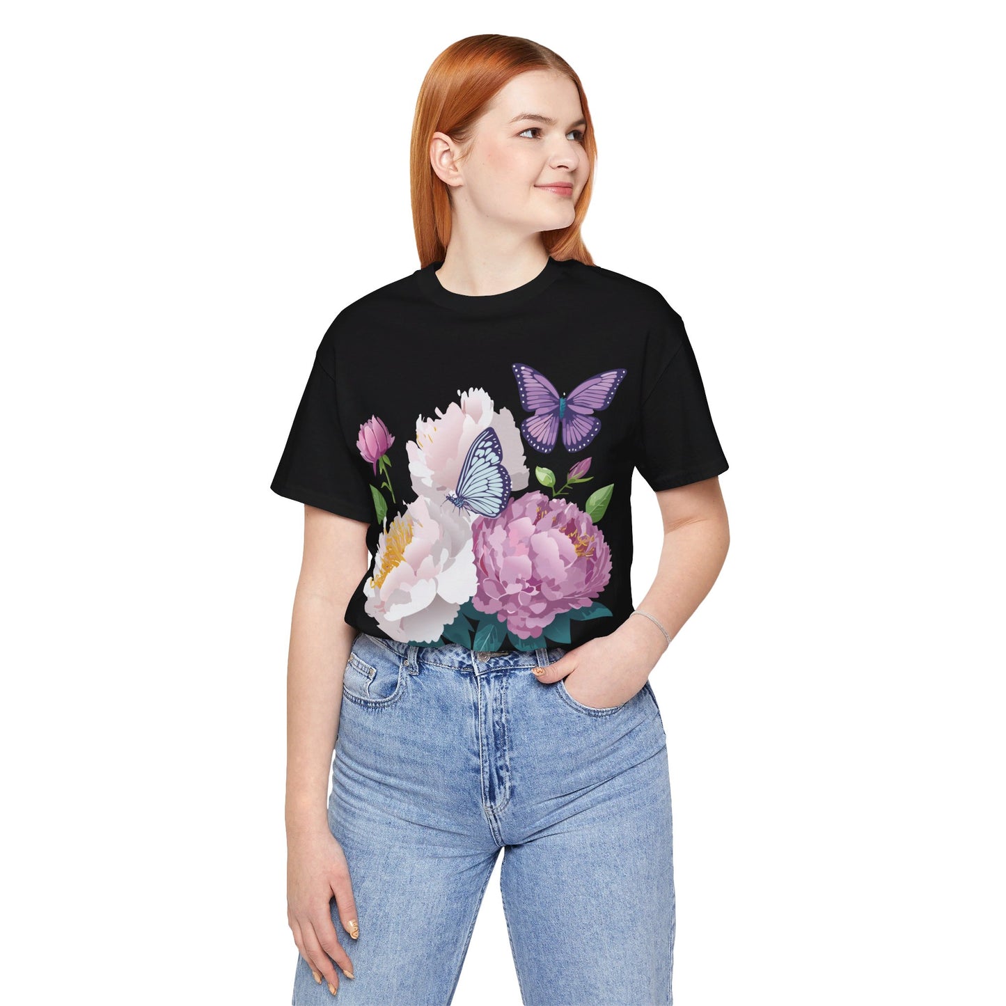 Natural Cotton Tee Shirt with Flowers