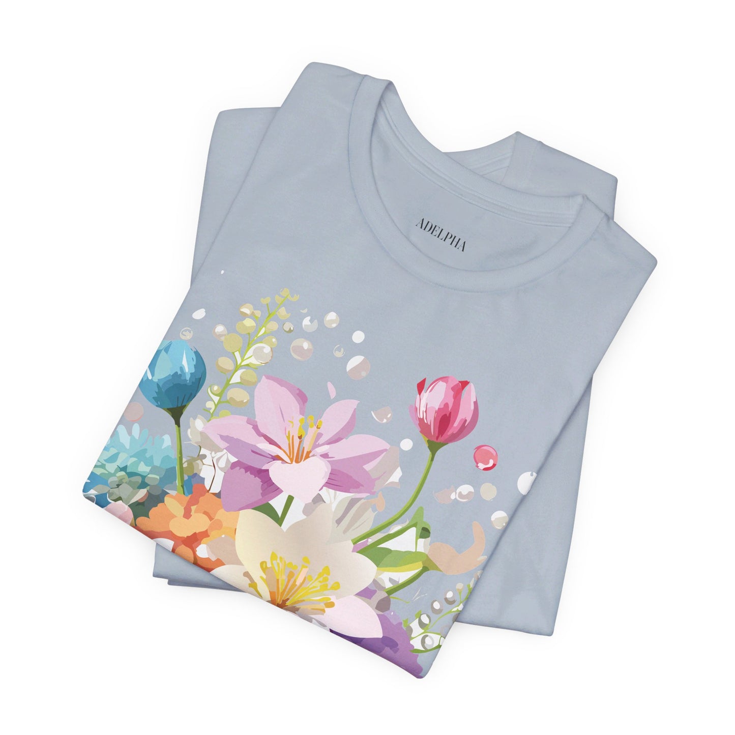 Natural Cotton Tee Shirt with Flowers