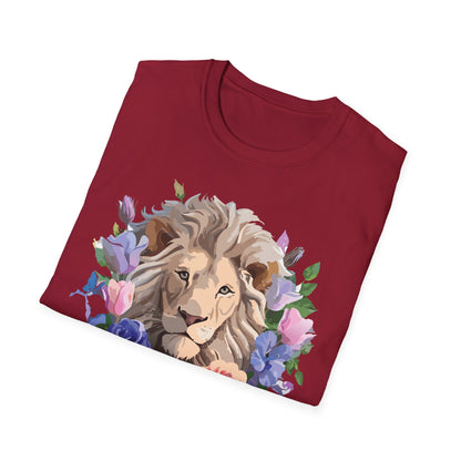 Unisex Floral Lion Tee Shirt Softstyle Gildan 64000 100 Percent Cotton