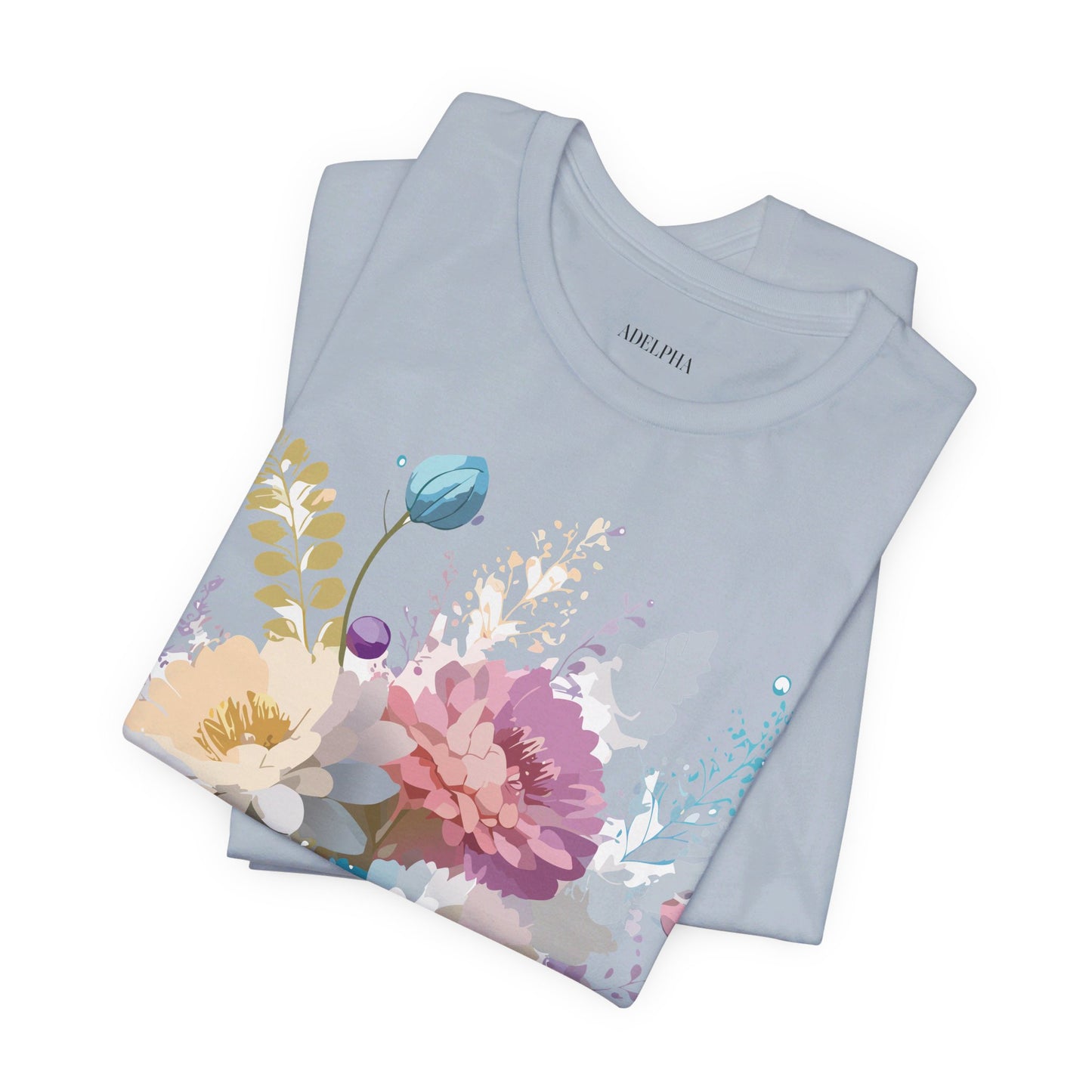 Natural Cotton Tee Shirt with Flowers