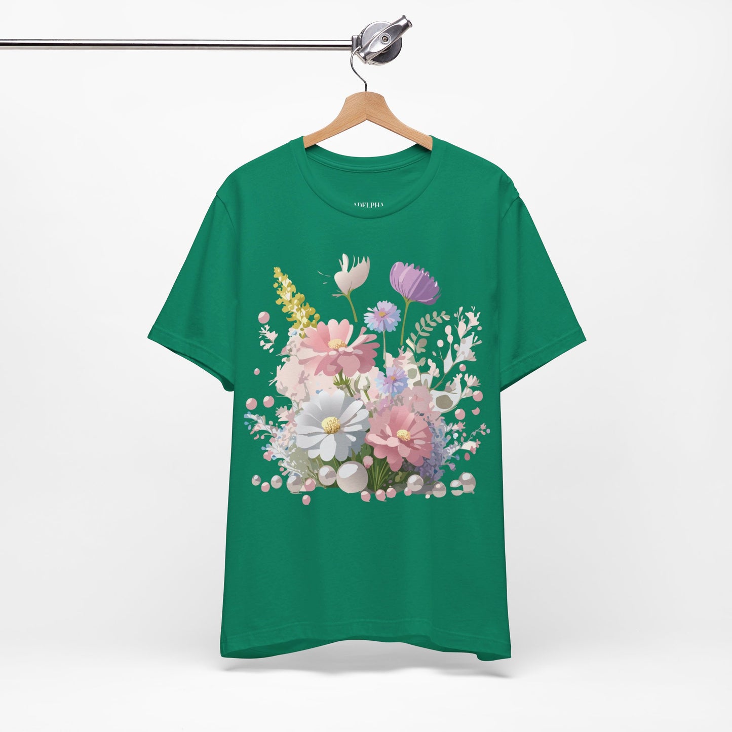 Natural Cotton Tee Shirt with Flowers