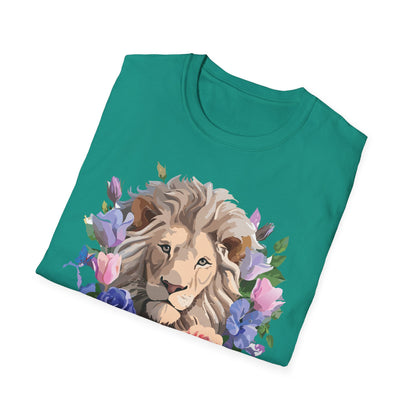 Unisex Floral Lion Tee Shirt Softstyle Gildan 64000 100 Percent Cotton