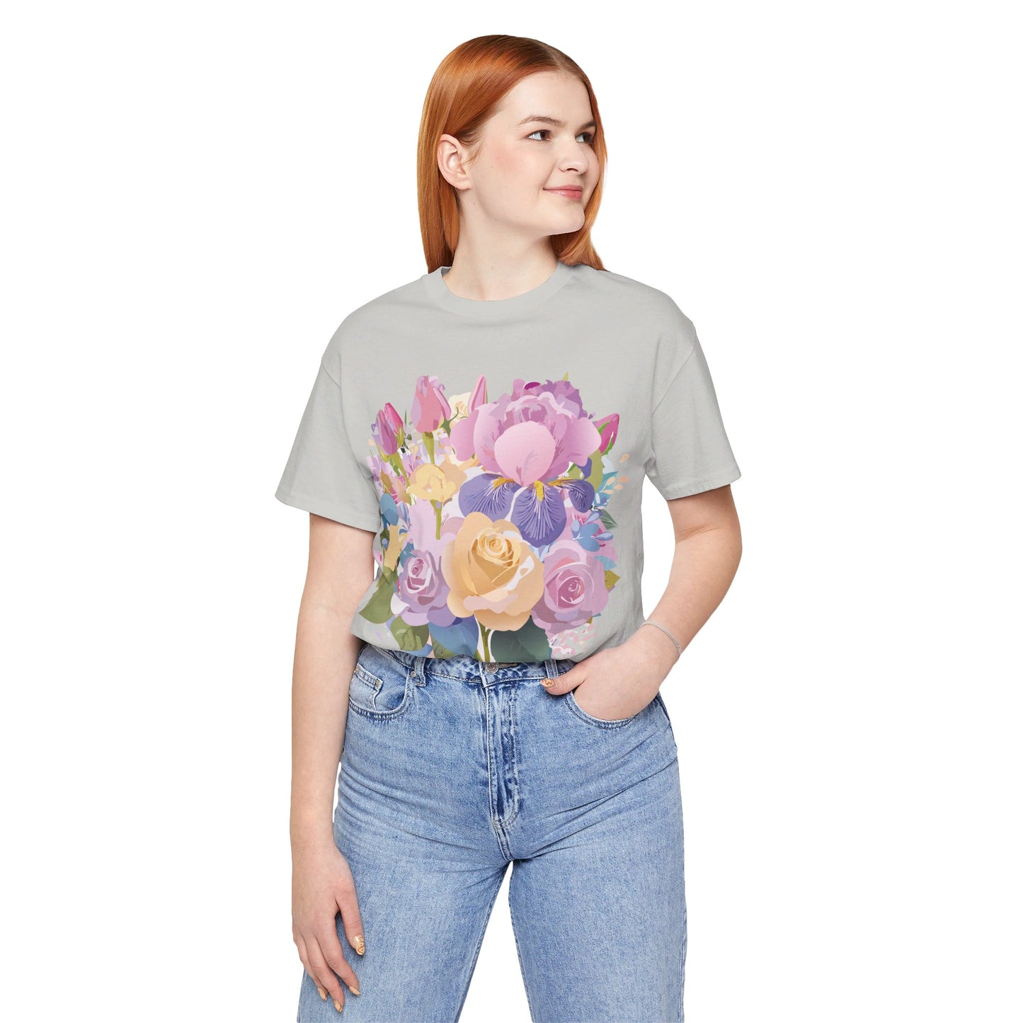 Natural Cotton Tee Shirt with Flowers