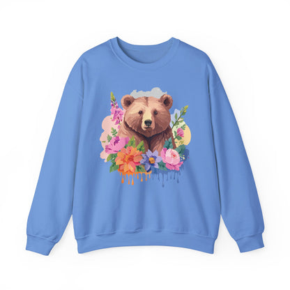Unisex Floral Bear Sweatshirt With Art Design Animals Print Graphic