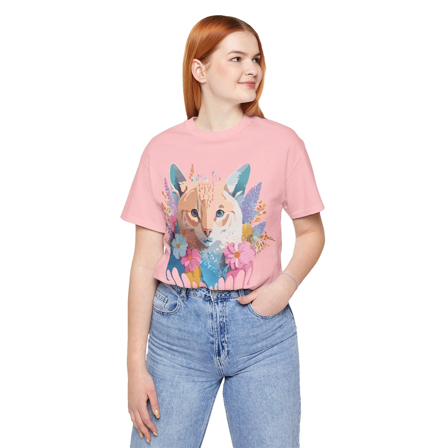 Natural Cotton Tee Shirt with Cat