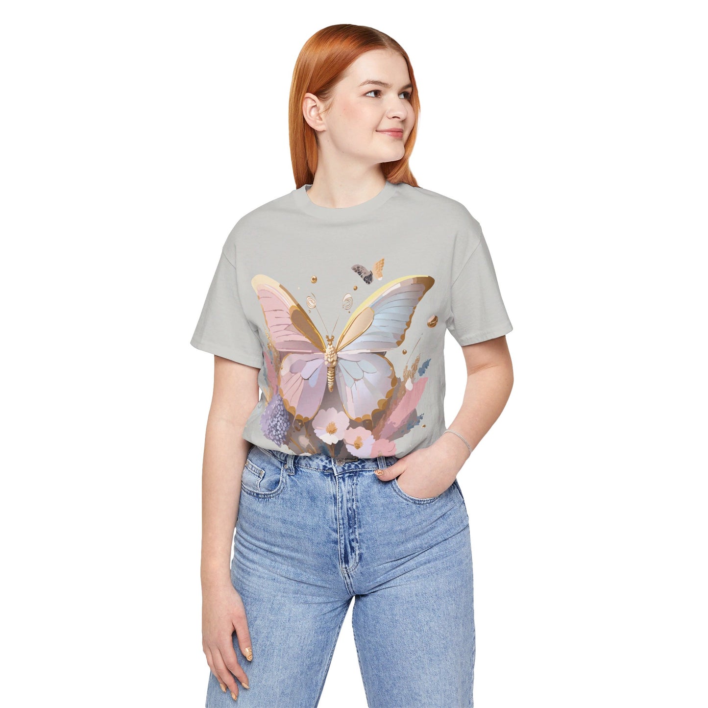 Natural Cotton Tee Shirt with Butterfly