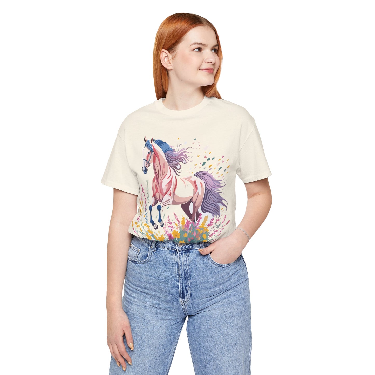 Natural Cotton Tee Shirt with Horse