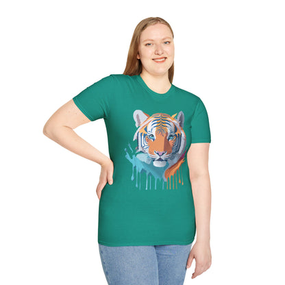 Tiger Print Shirt Unisex Softstyle Tee 100 Percent Ring Spun Cotton
