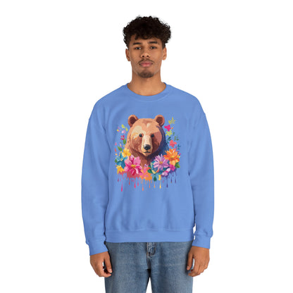 Unisex Floral Bear Sweatshirt With Art Design Animals Sweatshirt