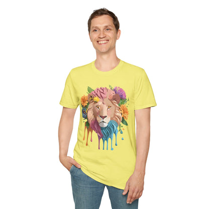 Floral Lion Shirt Unisex Tee Animal Print Gildan Softstyle 64000