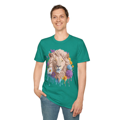 Lion Shirt Unisex Floral Lion Tee Gildan Softstyle 64000 Short Sleeve