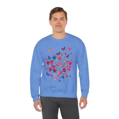 Unisex Floral Love Butterfly Sweatshirt Fifty Fifty Cotton Poly Valentine Day