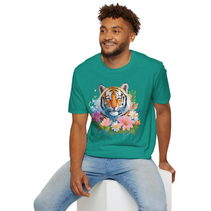 Tiger Print Unisex Softstyle T Shirt 100 Percent Ring Spun Cotton Tee