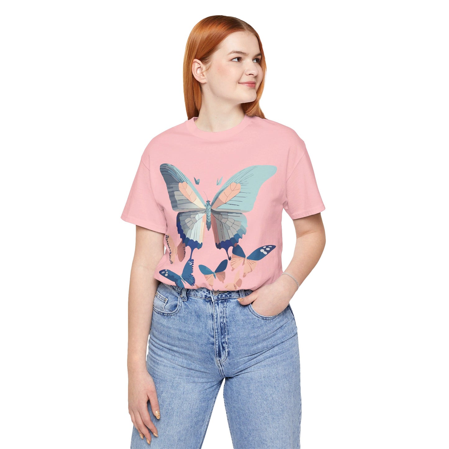 Natural Cotton Tee Shirt with Butterfly