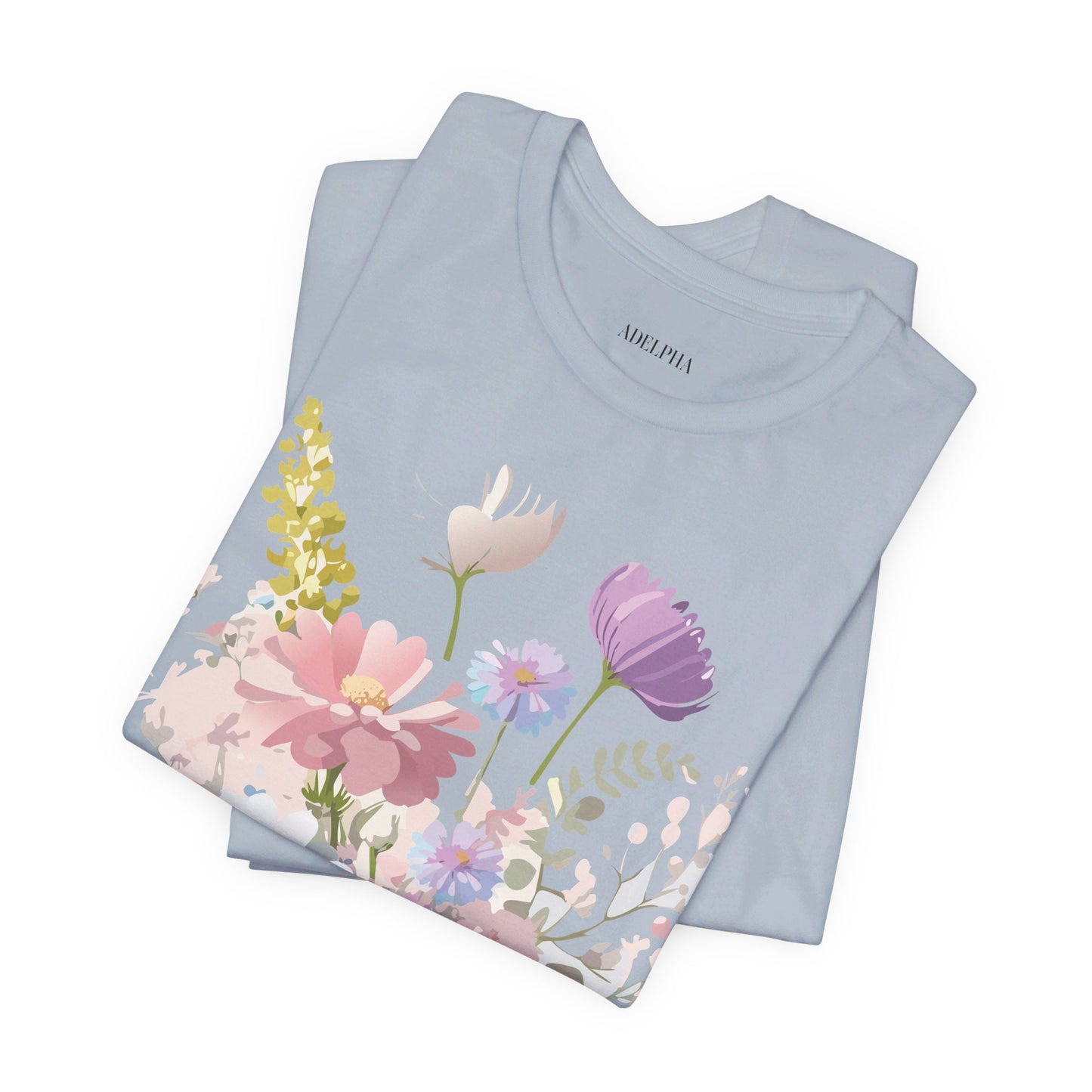 Natural Cotton Tee Shirt with Flowers