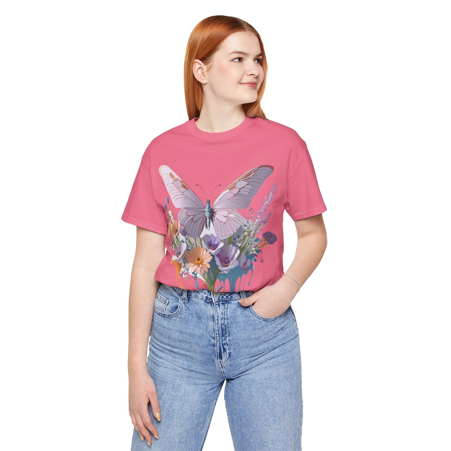 Natural Cotton Tee Shirt with Butterfly