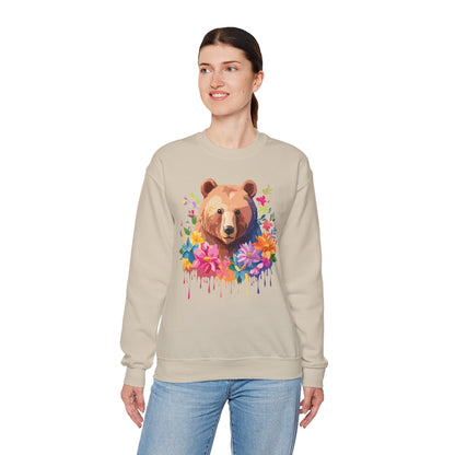 Unisex Floral Bear Sweatshirt With Art Design Animals Sweatshirt