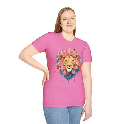 Lion Shirt Unisex Floral Lion Tee Animal Print Softstyle Tee