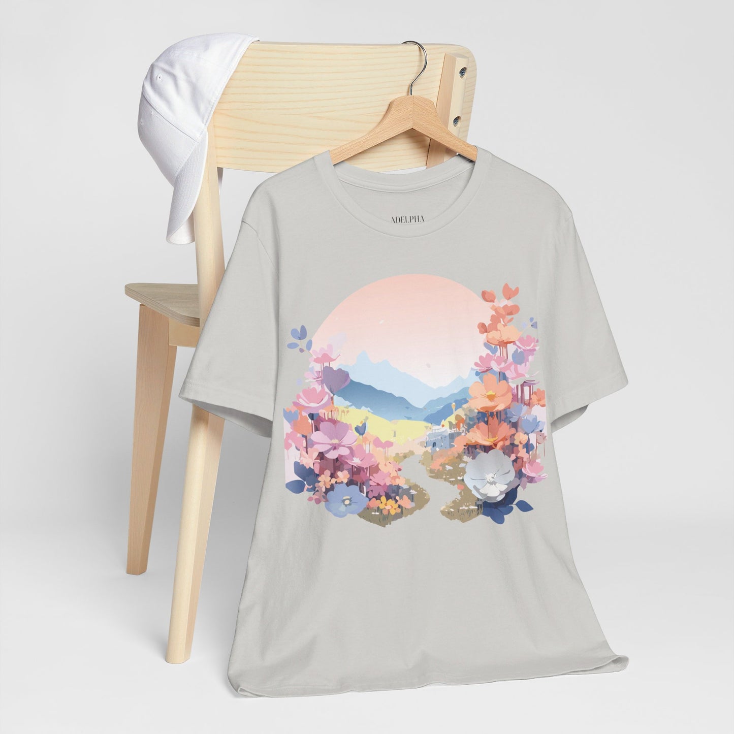 Natural Cotton Tee Shirt with Flowers