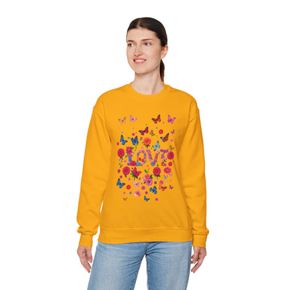 Unisex Floral Love Butterfly Sweatshirt Fifty Fifty Cotton Poly Valentine Day