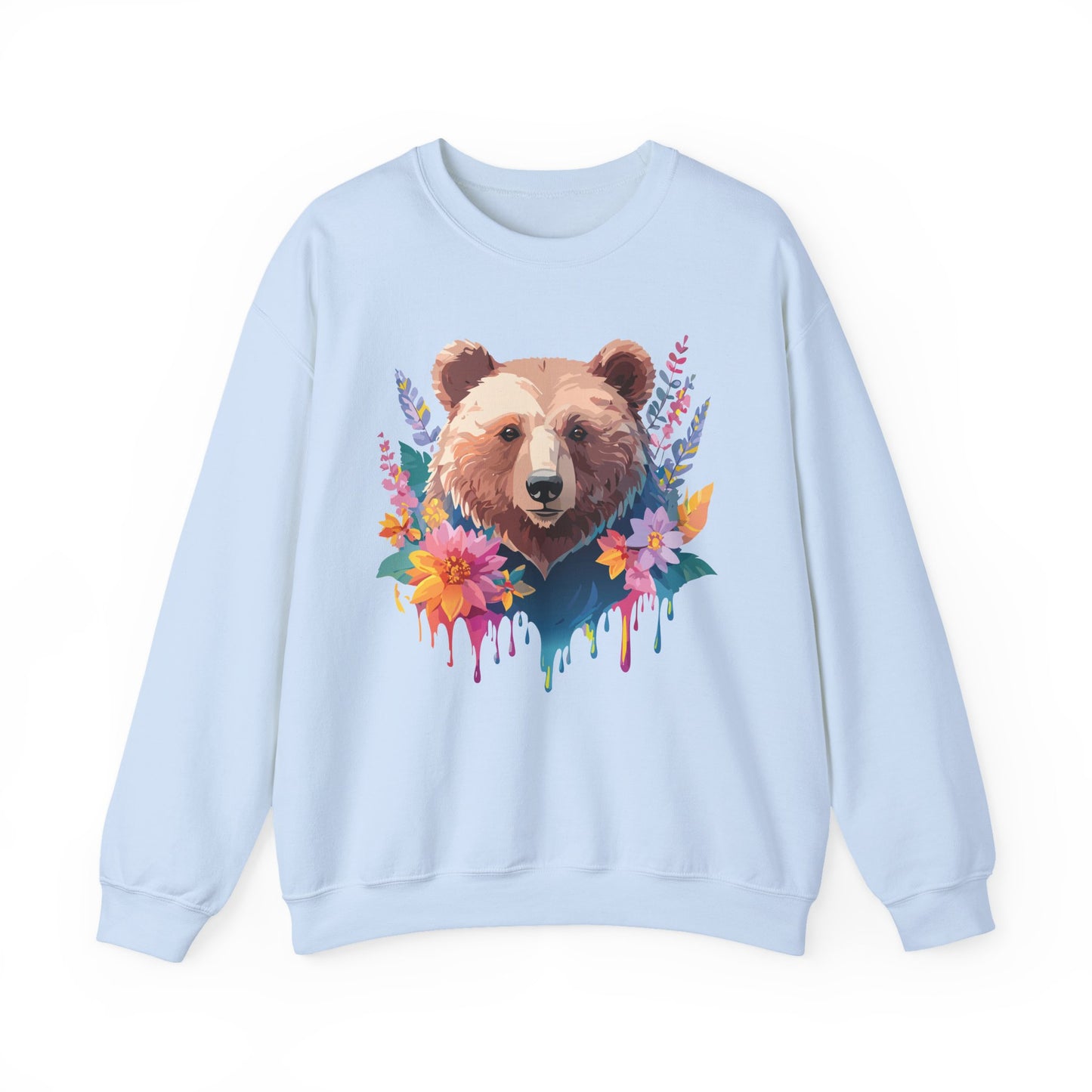 Unisex Floral Bear Sweatshirt, Animals Sweatshirt, Floral Sweatshirt, Art Design Sweatshirt