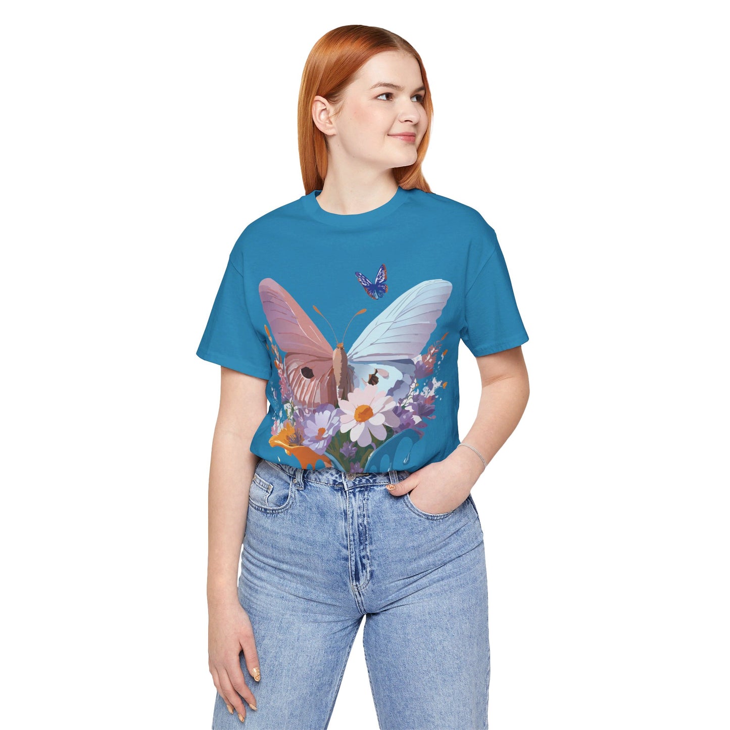 Natural Cotton Tee Shirt with Butterfly