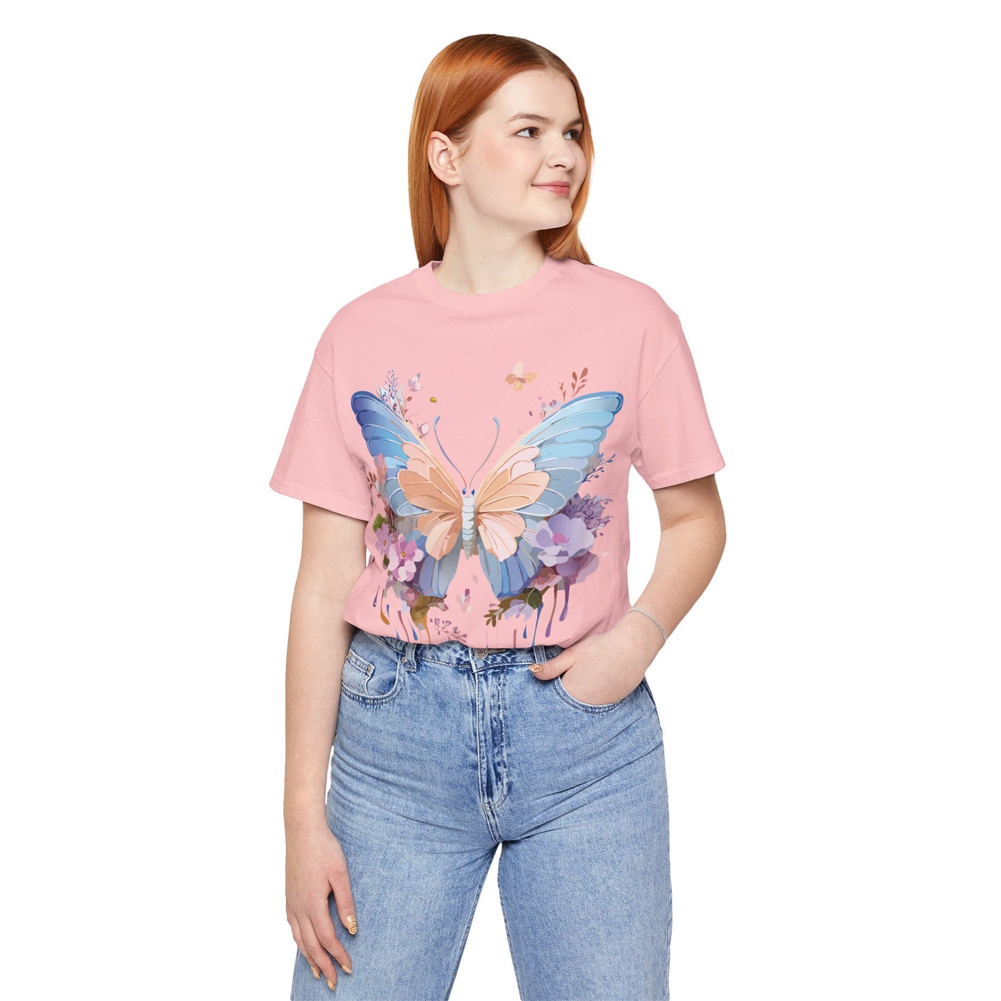 Natural Cotton Tee Shirt with Butterfly