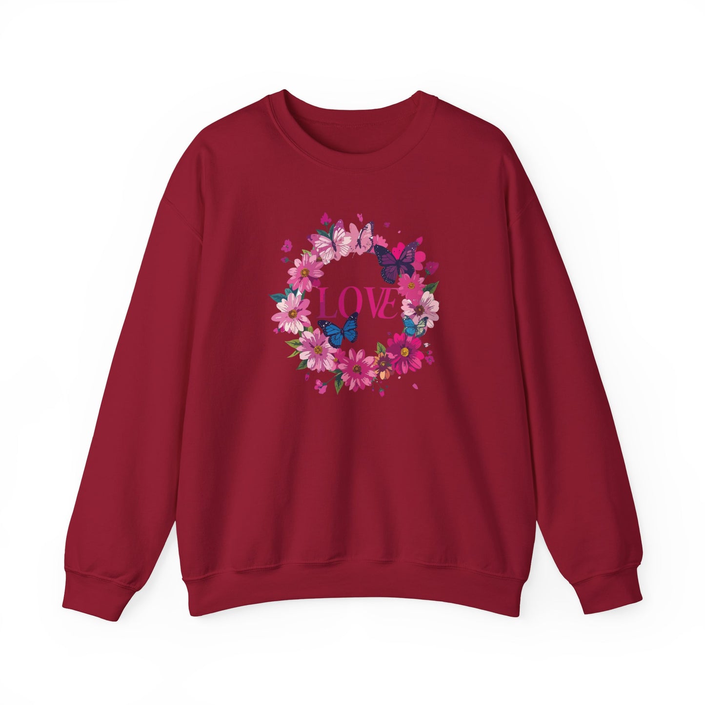 Unisex Floral Love Sweatshirt Butterfly Print 50 50 Cotton Poly Valentines Day
