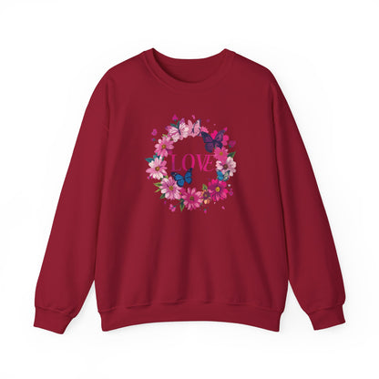 Unisex Floral Love Sweatshirt Butterfly Print 50 50 Cotton Poly Valentines Day