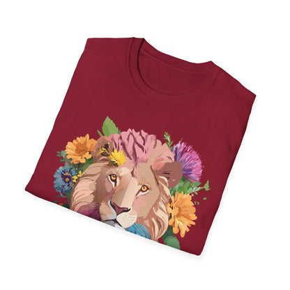 Floral Lion Shirt Unisex Tee Animal Print Gildan Softstyle 64000