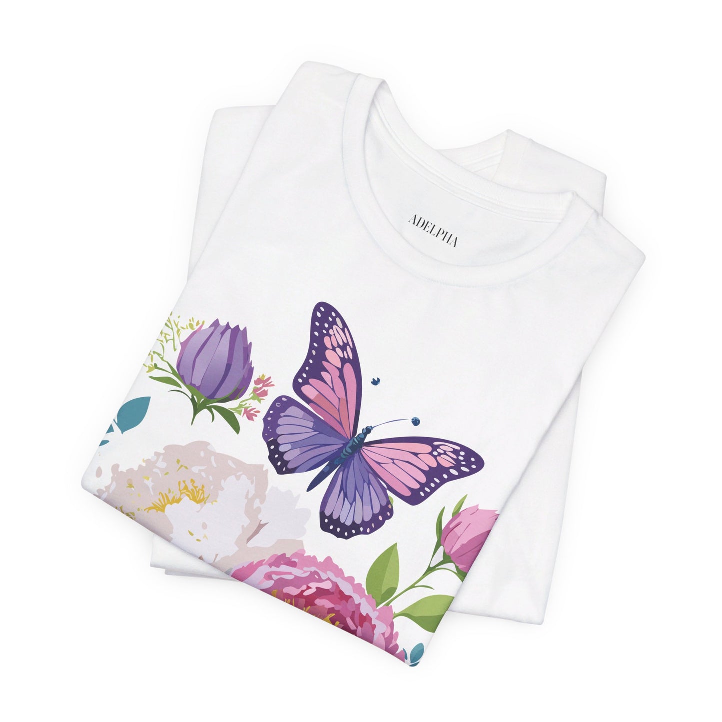 Natural Cotton Tee Shirt with Flowers