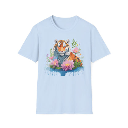Tiger Print Unisex T Shirt Gildan Softstyle 64000 Animal Tee