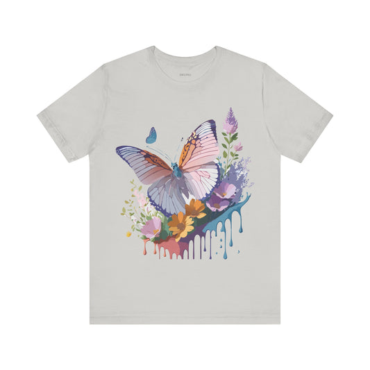 Natural Cotton Tee Shirt with Butterfly