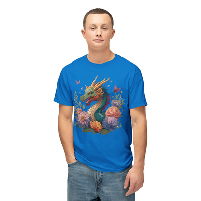 Dragon Art Tee Unisex Vintage Floral Tee Full Color Print HD Cotton