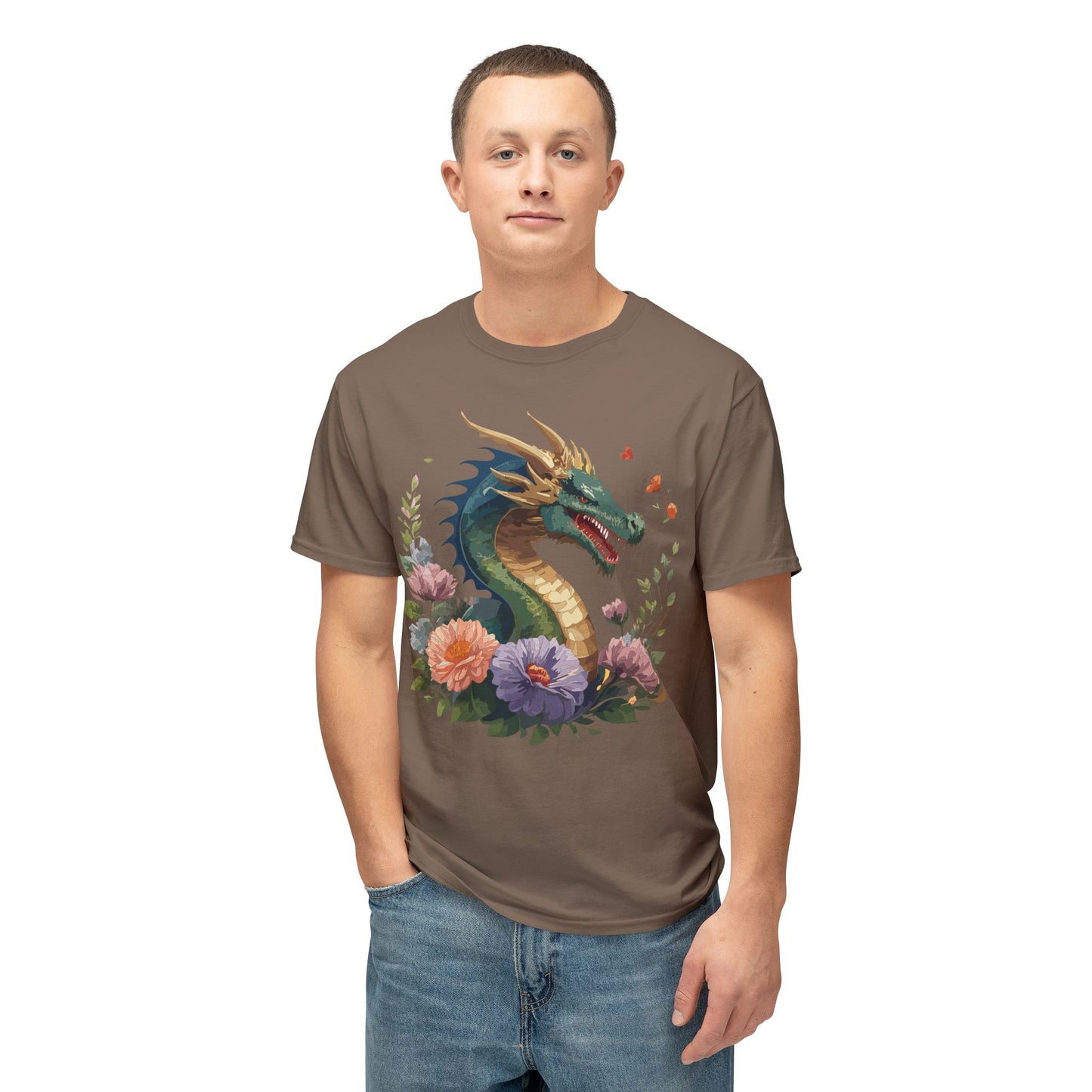Dragon T-Shirt, Vintage Dragon Tee, Floral Tees, Dragon Art Design Shirt, Tee Shirt with Dragon 4