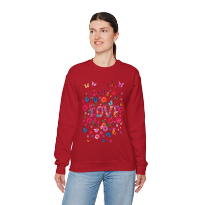 Unisex Floral Love Butterfly Sweatshirt Fifty Fifty Cotton Poly Valentine Day