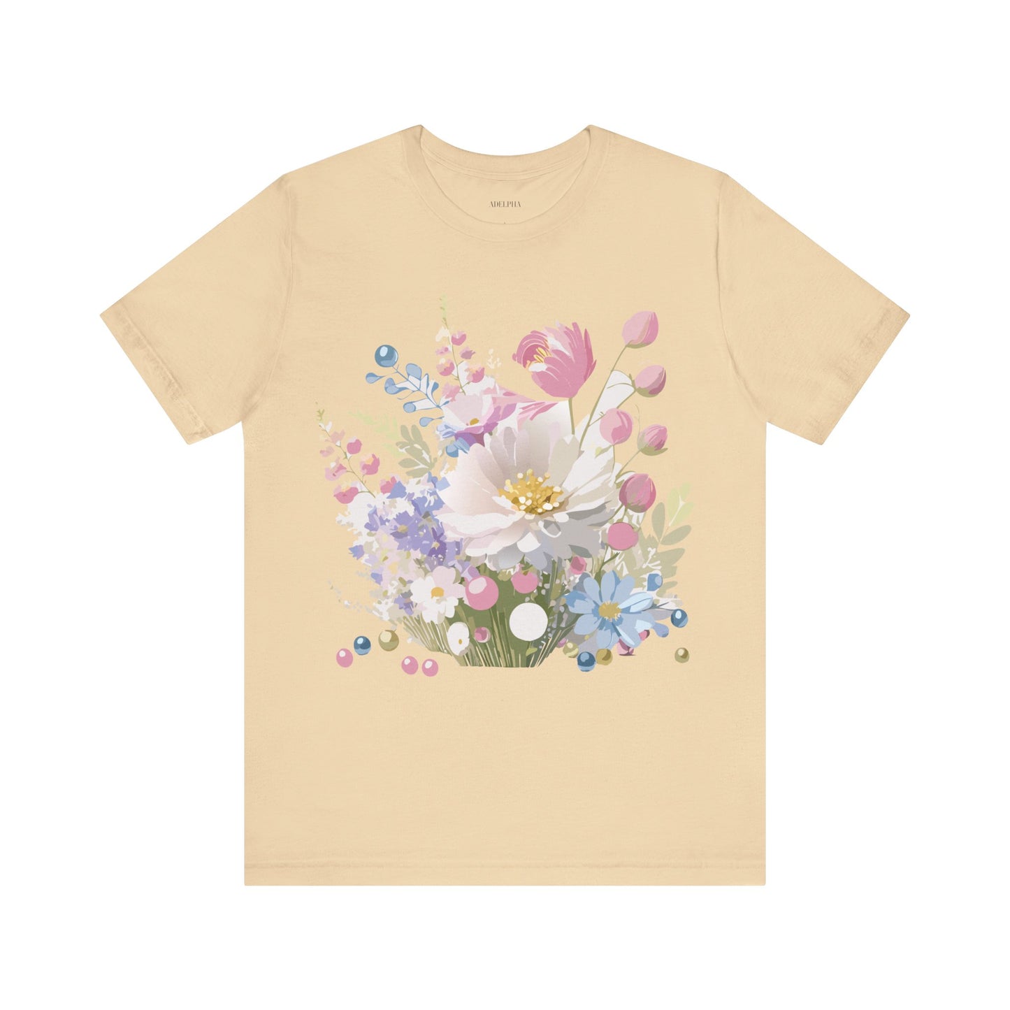 Natural Cotton Tee Shirt with Flowers