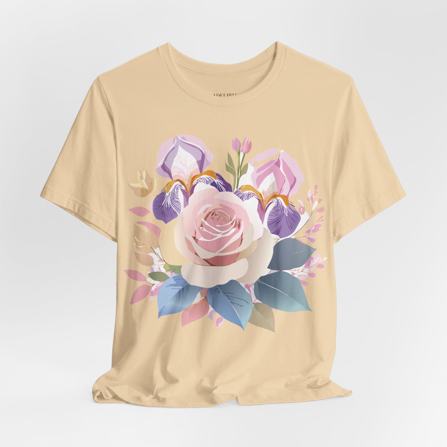 Natural Cotton Tee Shirt with Flowers