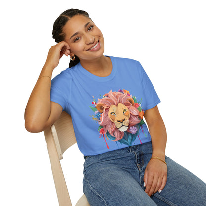 Lion Shirt Unisex Floral Lion Tee Animal Print Softstyle Tee