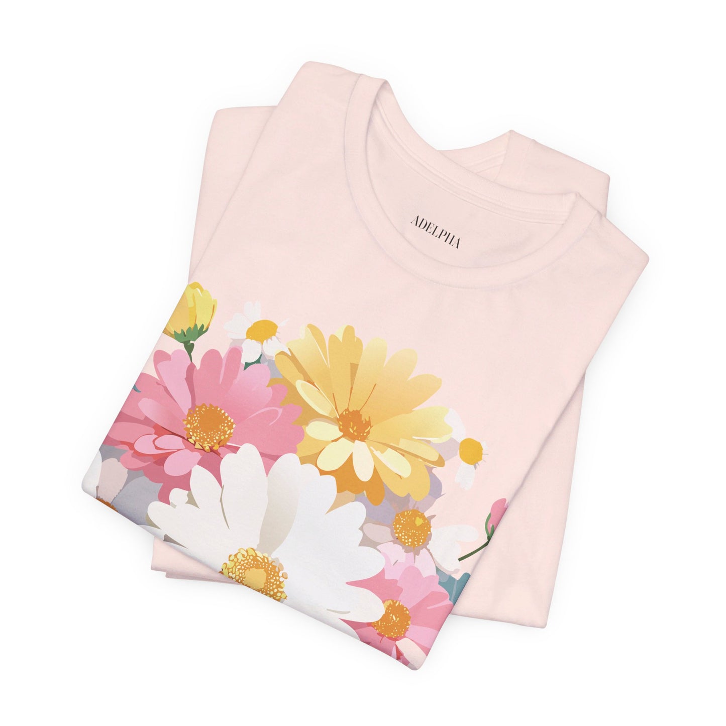 Natural Cotton Tee Shirt with Flowers