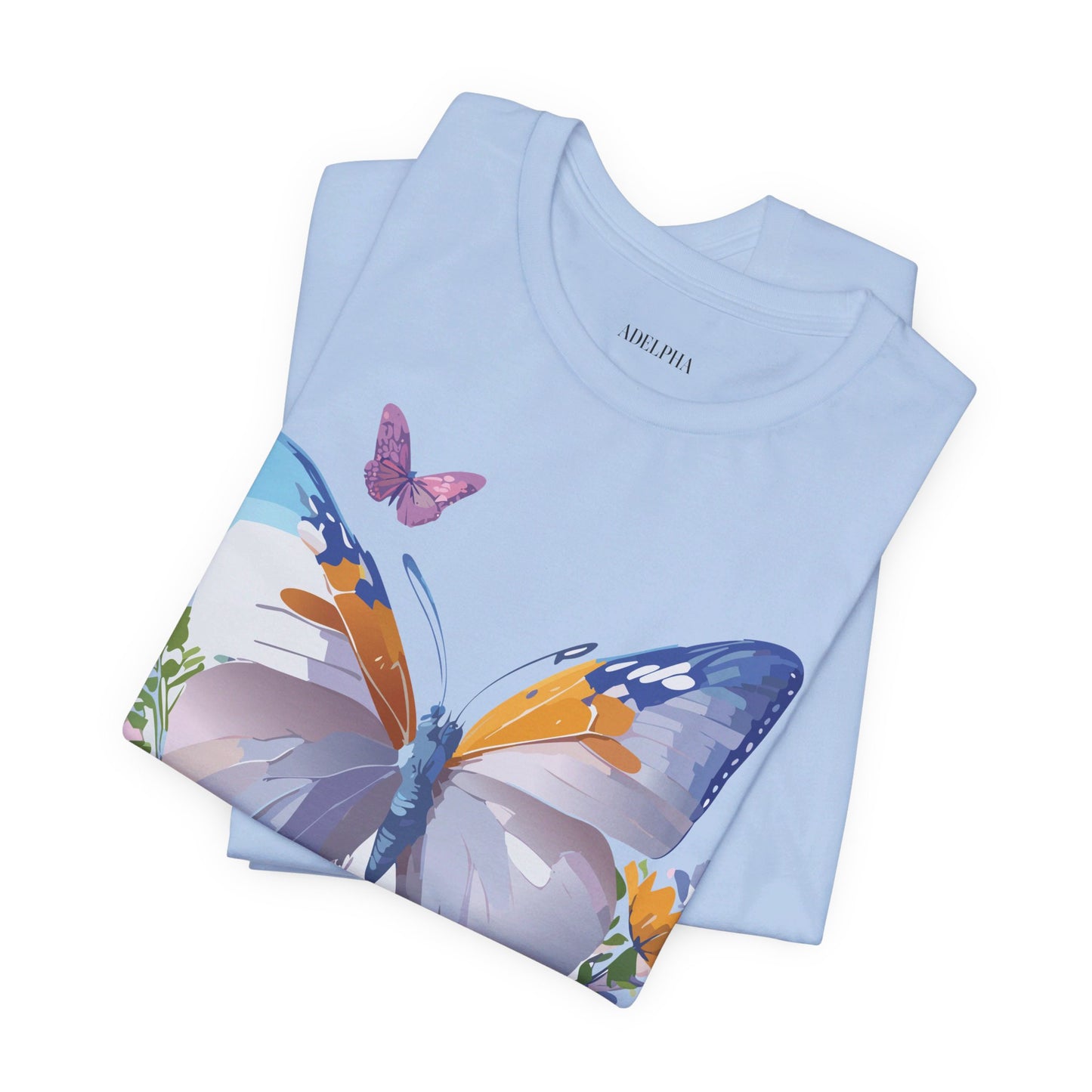 Natural Cotton Tee Shirt with Butterfly