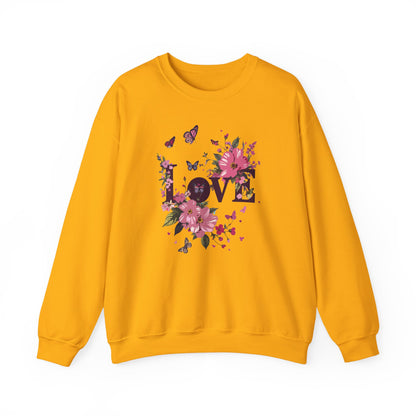 Unisex Floral Love Sweatshirt Fifty Fifty Cotton Poly Valentines Day Gift