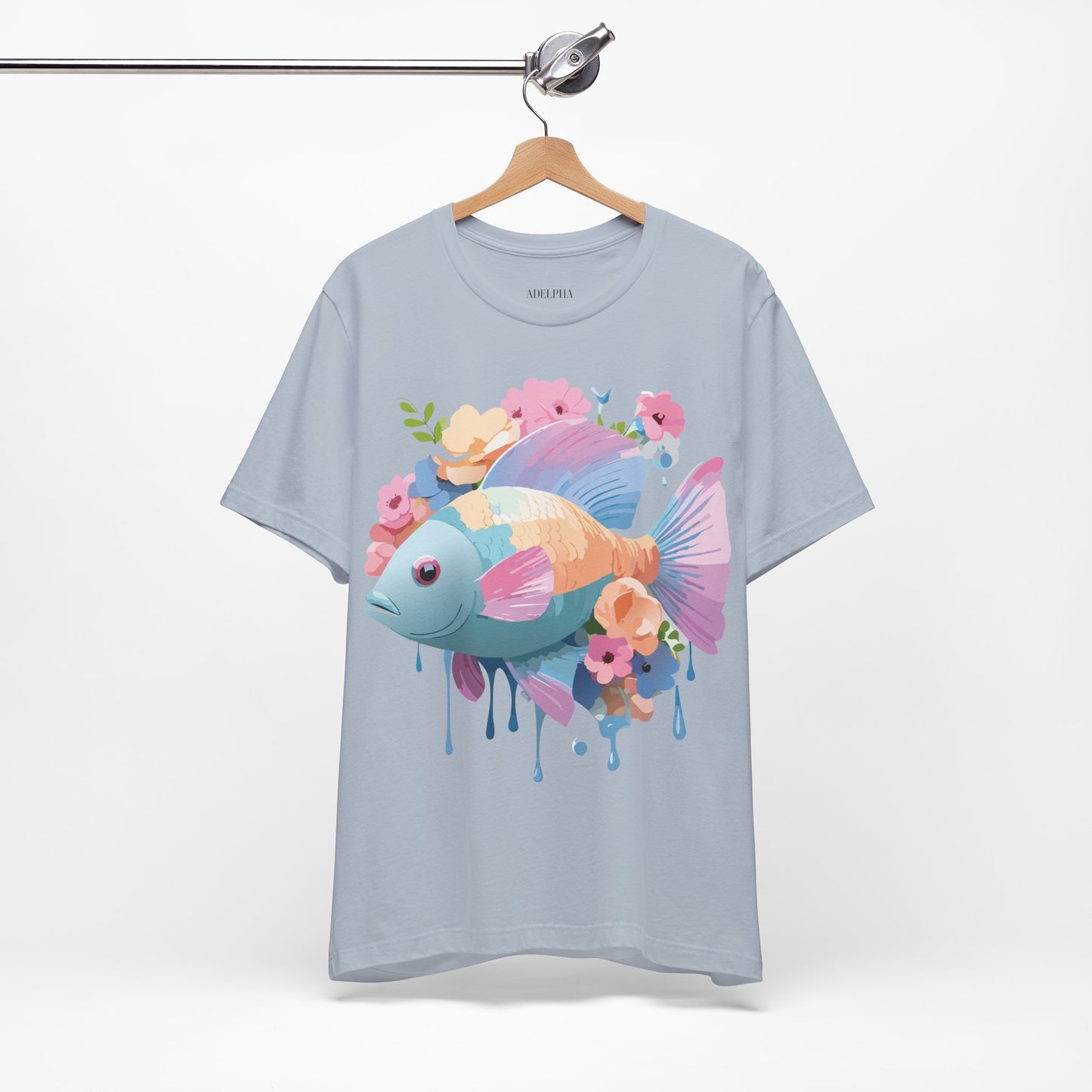 Natural Cotton Tee Shirt with Fish