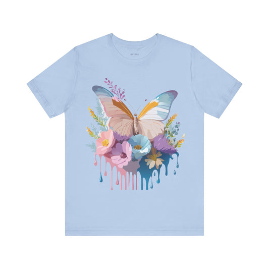 Natural Cotton Tee Shirt with Butterfly