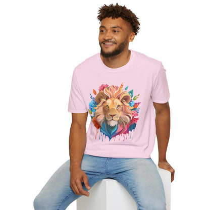 Lion Shirt Unisex Floral Lion Tee Gildan Softstyle 64000 Lightweight Cotton Tee
